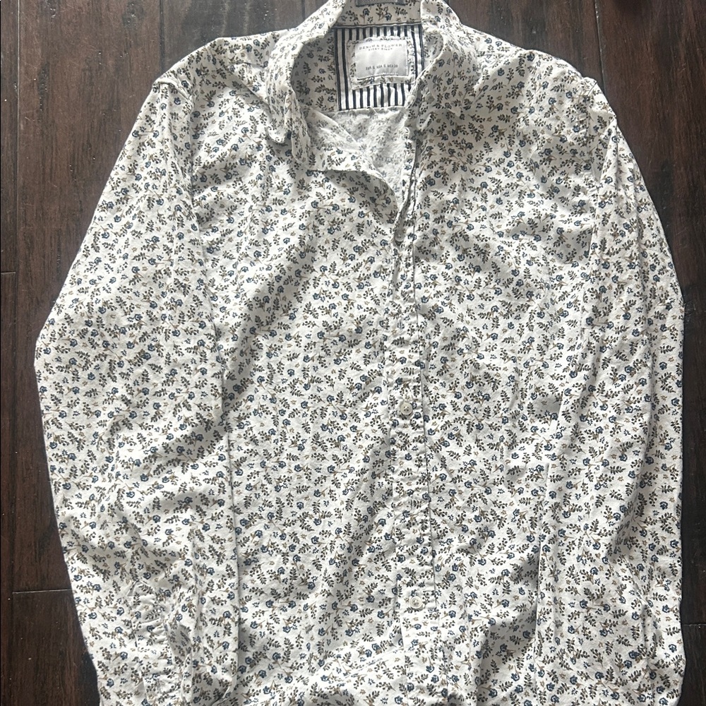 Men's White Floral Button Down